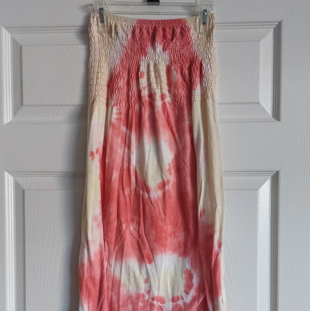 Pink & Yellow Tie Dye Smock Dress/Beach Cover Up